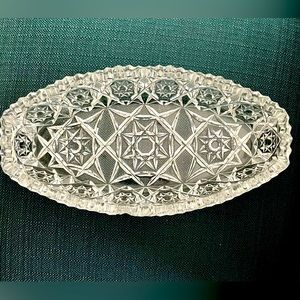 Vintage Fostoria cut glass relish dish. Marked Fostoria.